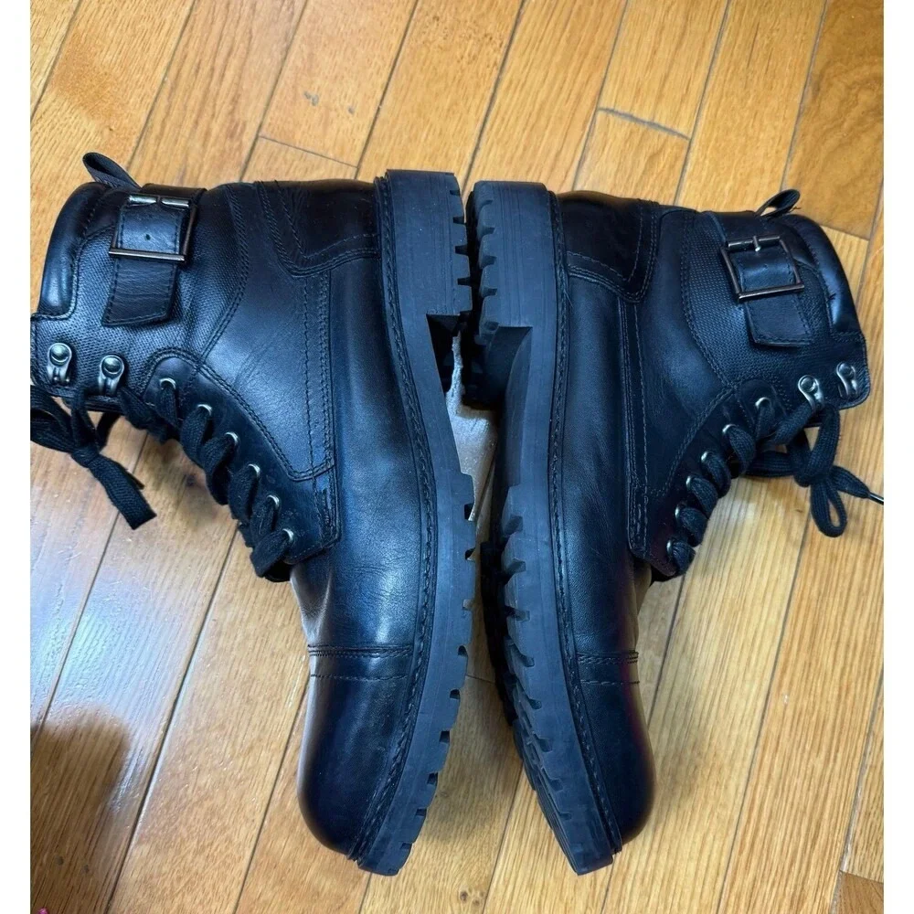 Steve‎ Madden Snyder Black Leather Cap Toe Lace Up Side Zip Combat Boots Mens 12